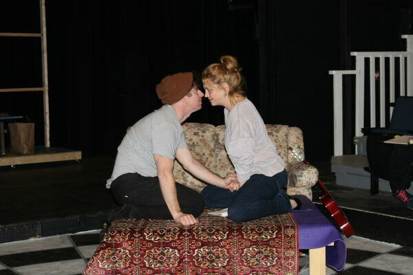 Eli Woods as He and Missy Potash as She in a rehearsal for the Academy of Performing Arts production of “Stage Kiss.”