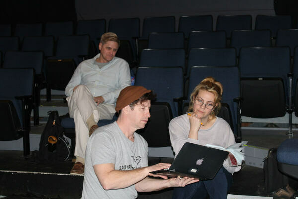 Dan Rabold,  Eli Woods and Missy Potash in a rehearsal for the Academy of Performing Arts production of “Stage Kiss.”