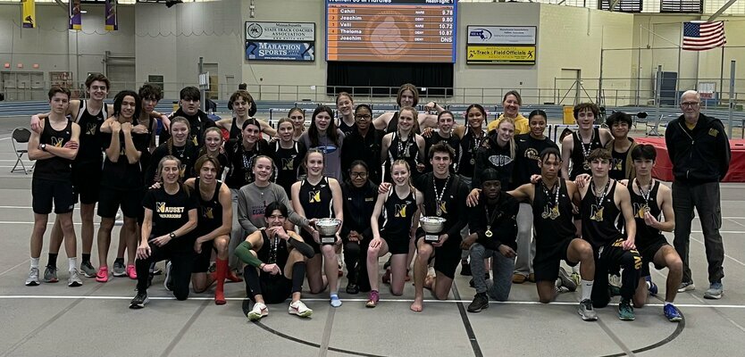 The Nauset boys and girls indoor track and field teams captured Cape and Islands League championships on Sunday at the Reggie Lewis Center in Boston. PHOTO COURTESY NAUSET ATHLETICS