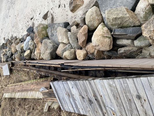 A wooden bulkhead along Shore Road received major damage during recent storms. AMY USOWSKI PHOTO